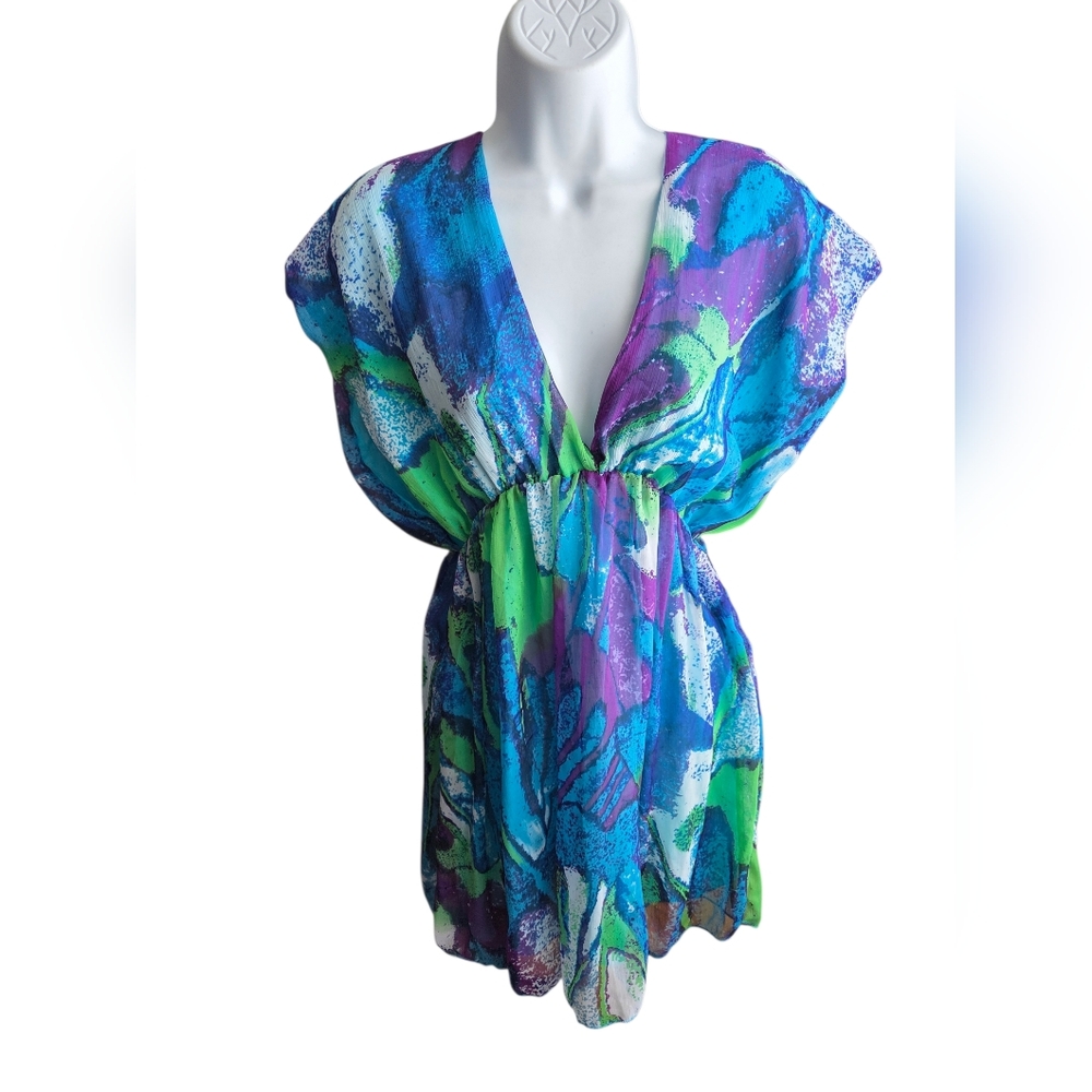 NWT Steve Madden Blue Purple Sheer Short Dress Cover Up Size XS/S